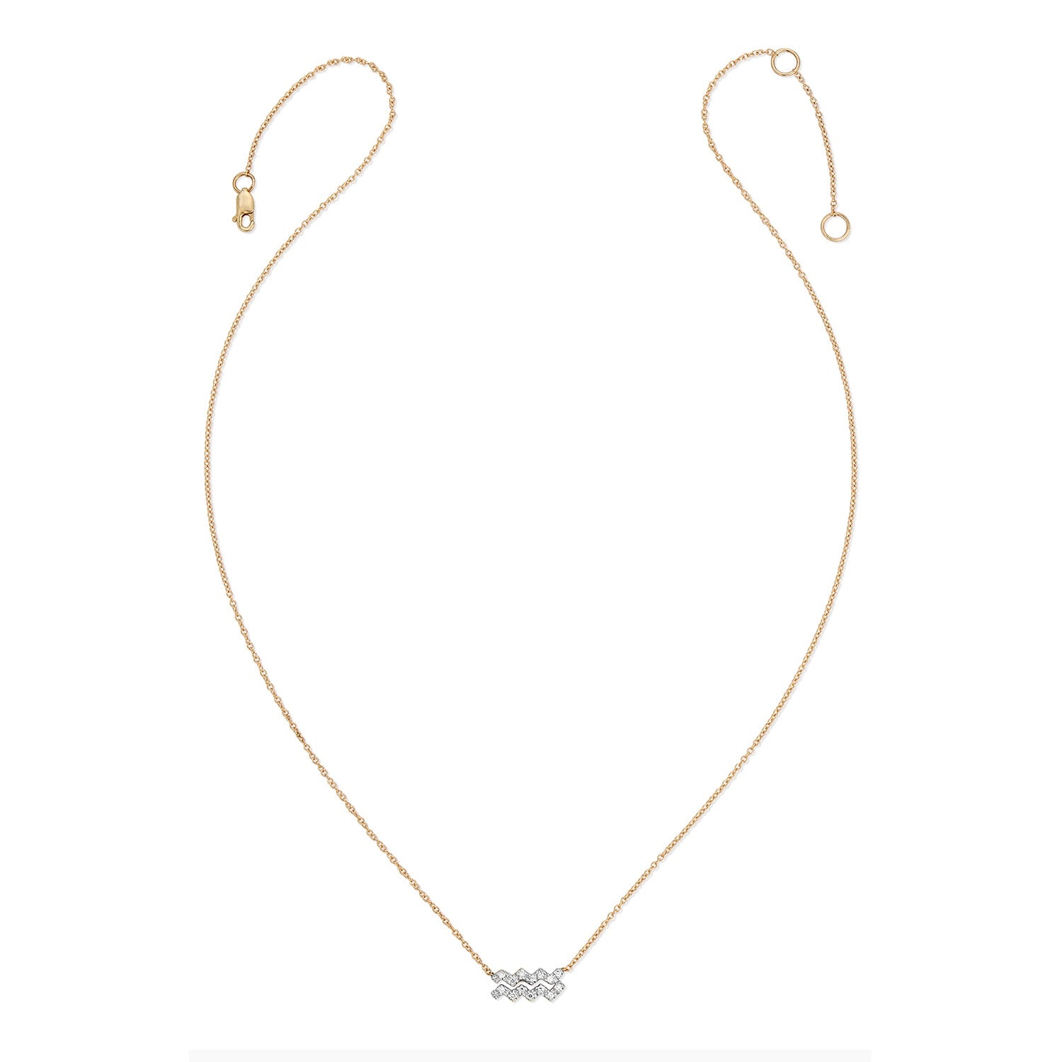 Horoscope Zodiac Aquarius Waves Water Symbol Fine Diamond Fourteen Karat Necklace