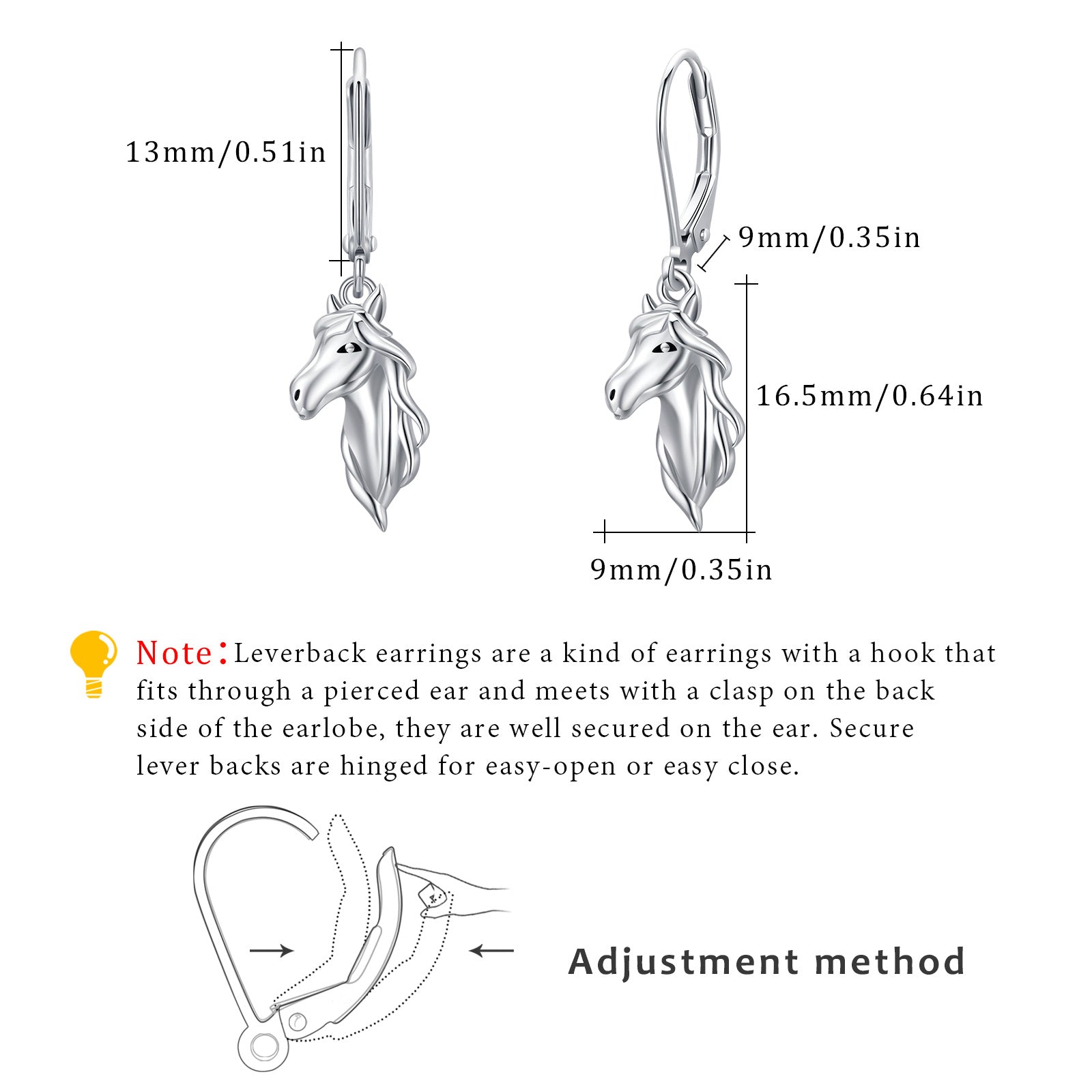 Sterling Silver Horse Lever-back Earrings