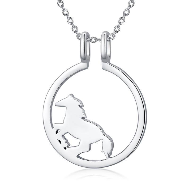 Sterling Silver Horse & Round Pendant Necklace