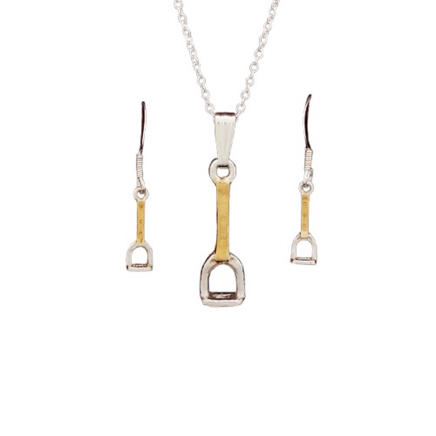 Horse Stirrup Set Of Necklace And Earrings Eighteen Carat Gold On Silver