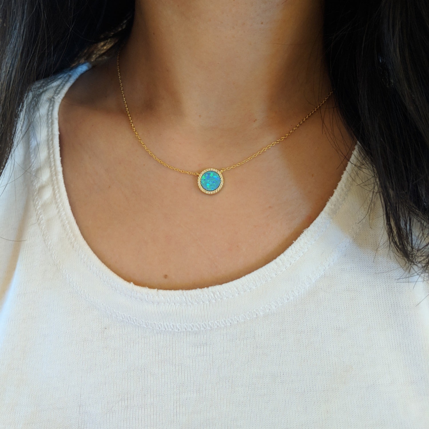 Beacon Opal Circle Necklace With Crystals - Blue