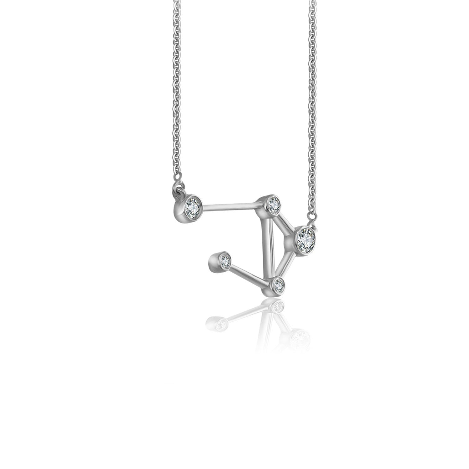 Libra Zodiac Constellation Necklace 18K White Gold & Diamond
