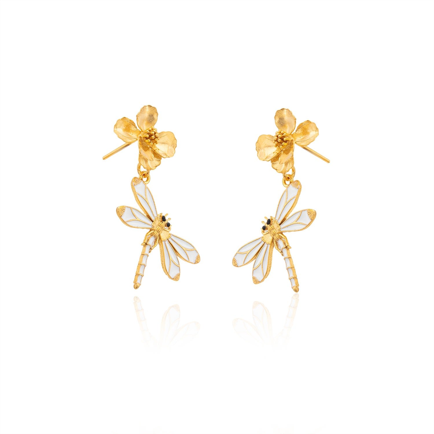 White Dragonfly Drop Earrings