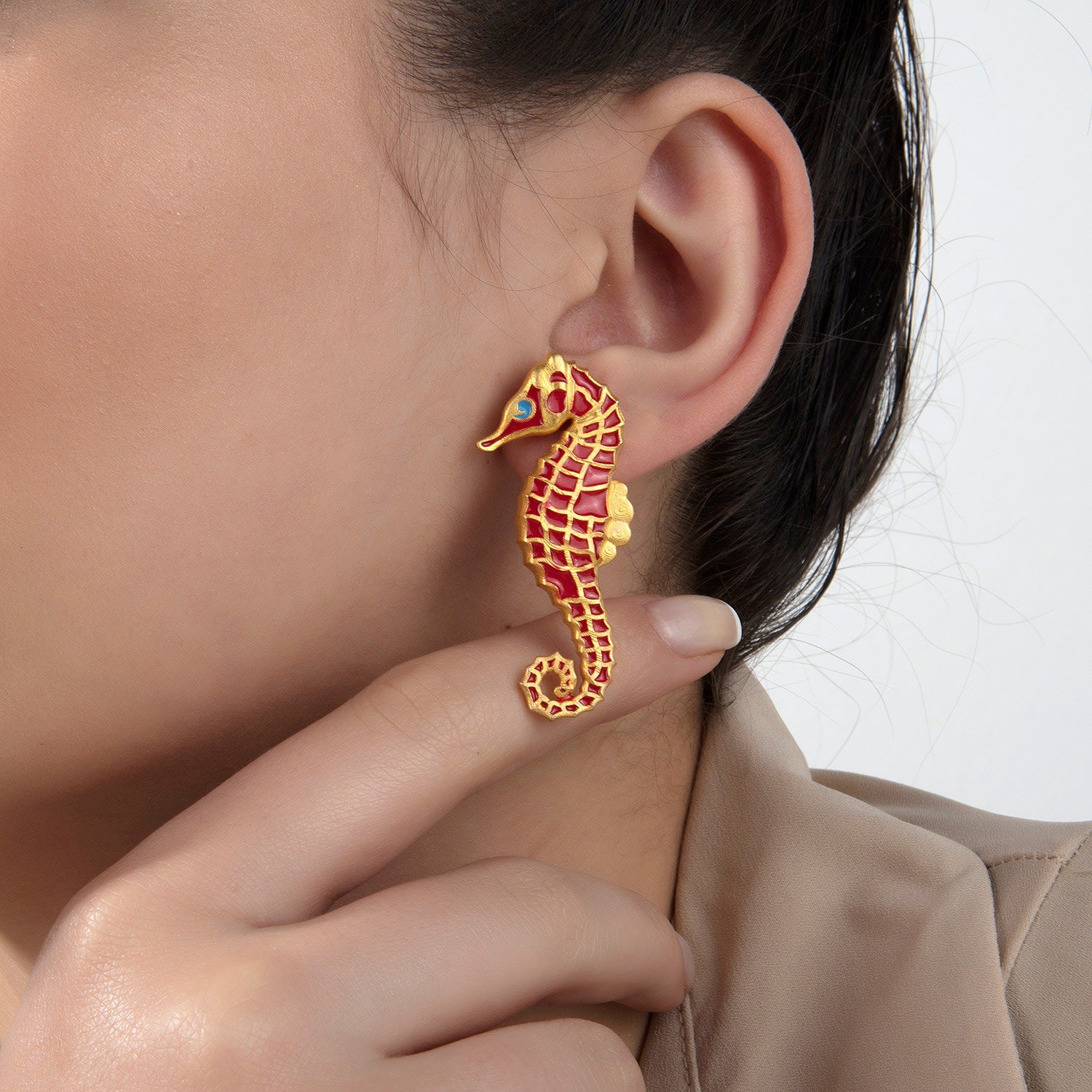 Red Seahorse Earrings