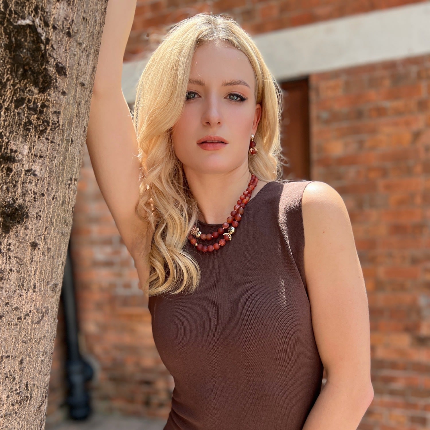 Christmas Red Agates Double Strands Necklace