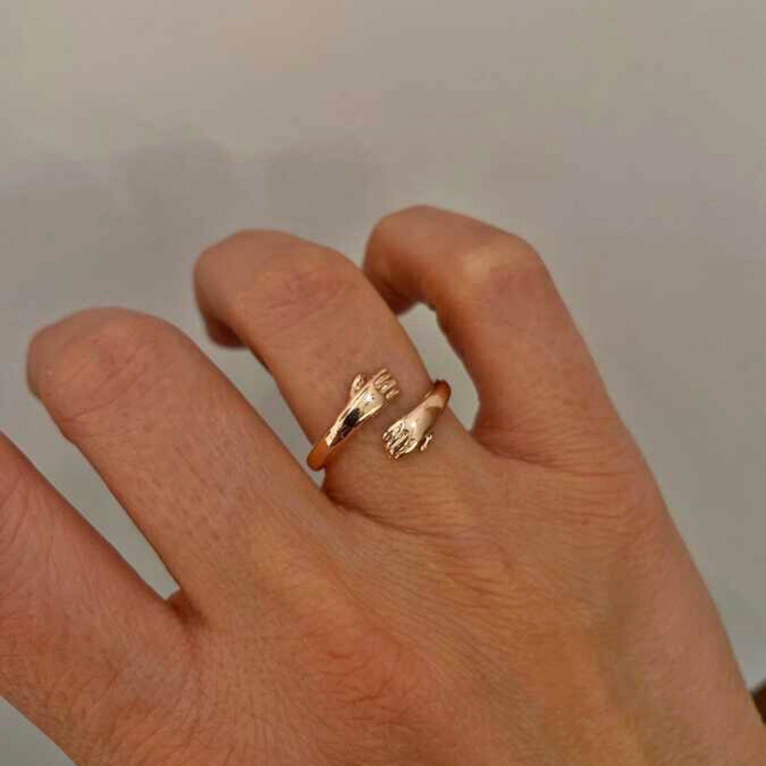 Hug Ring With Hands Sterling Silver - Rose Gold