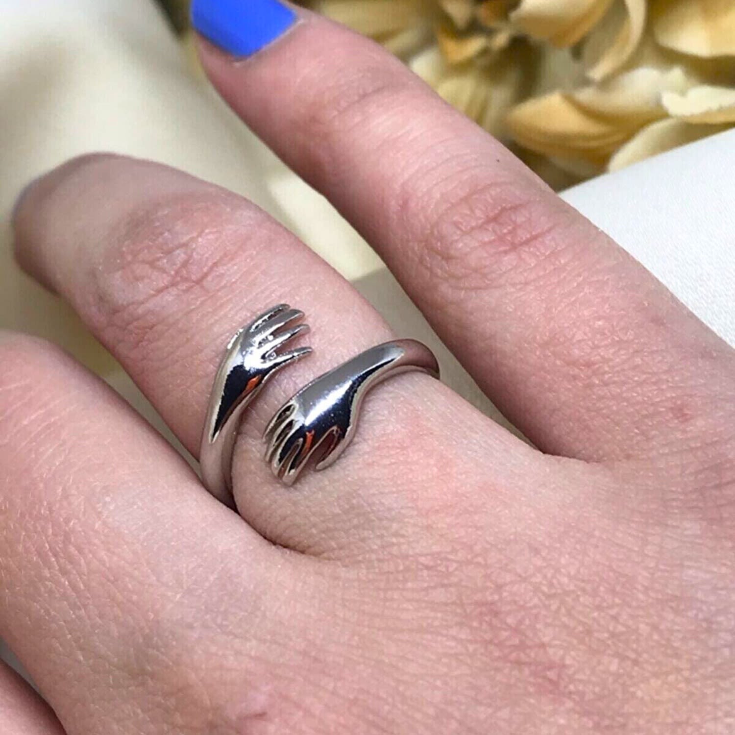 Hug Ring With Hands Sterling Silver - Silver