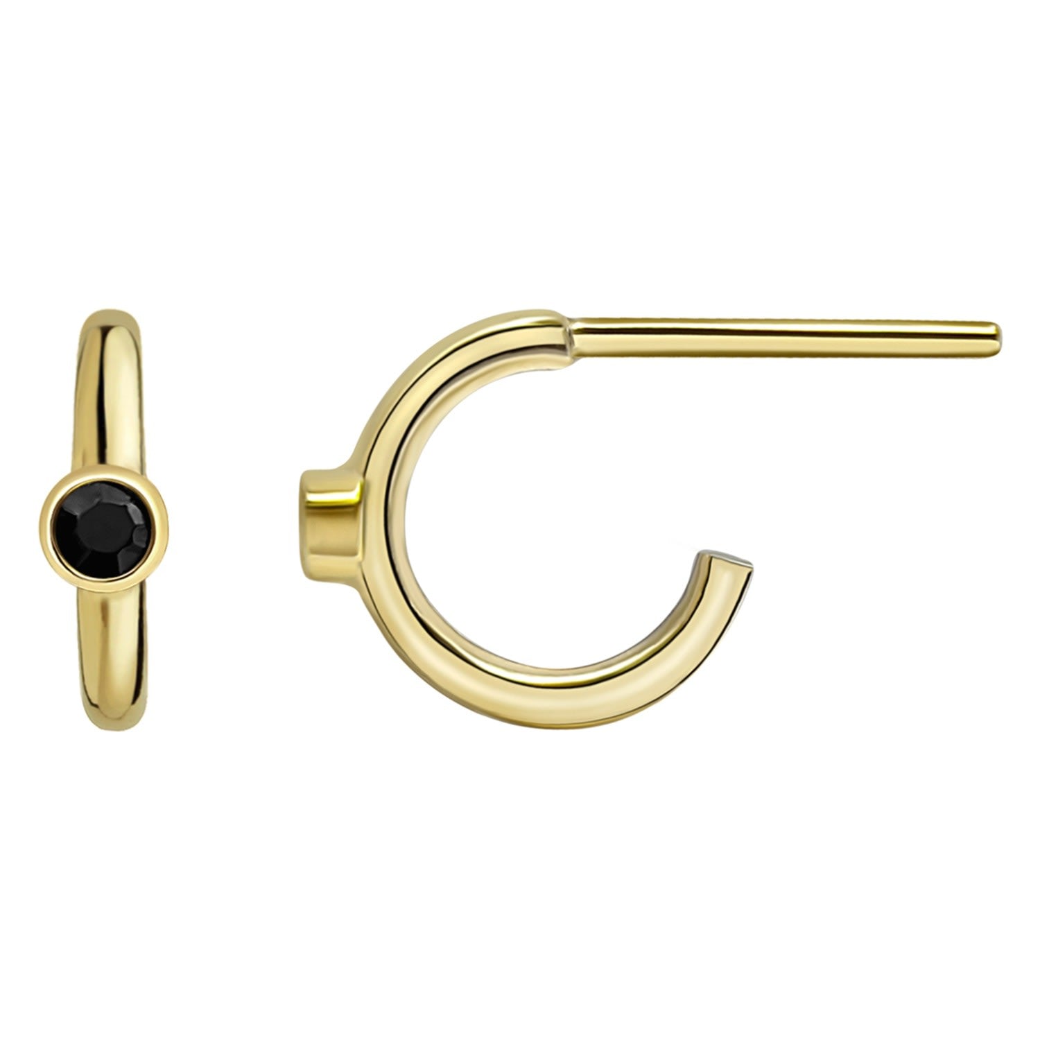 Black Sapphire Gold Huggie Hoops