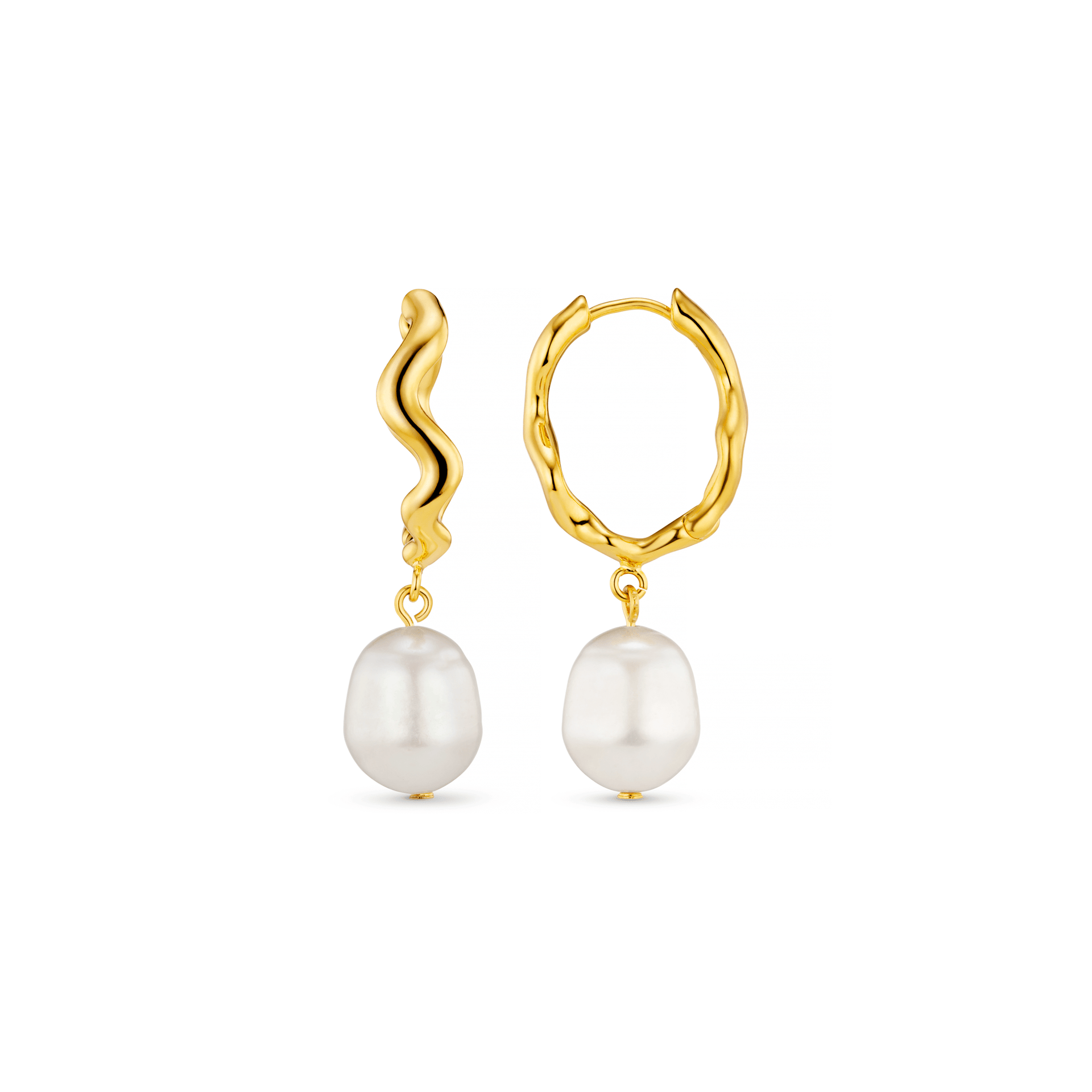 Oval Wave Pearl Drop Hoop Earrings