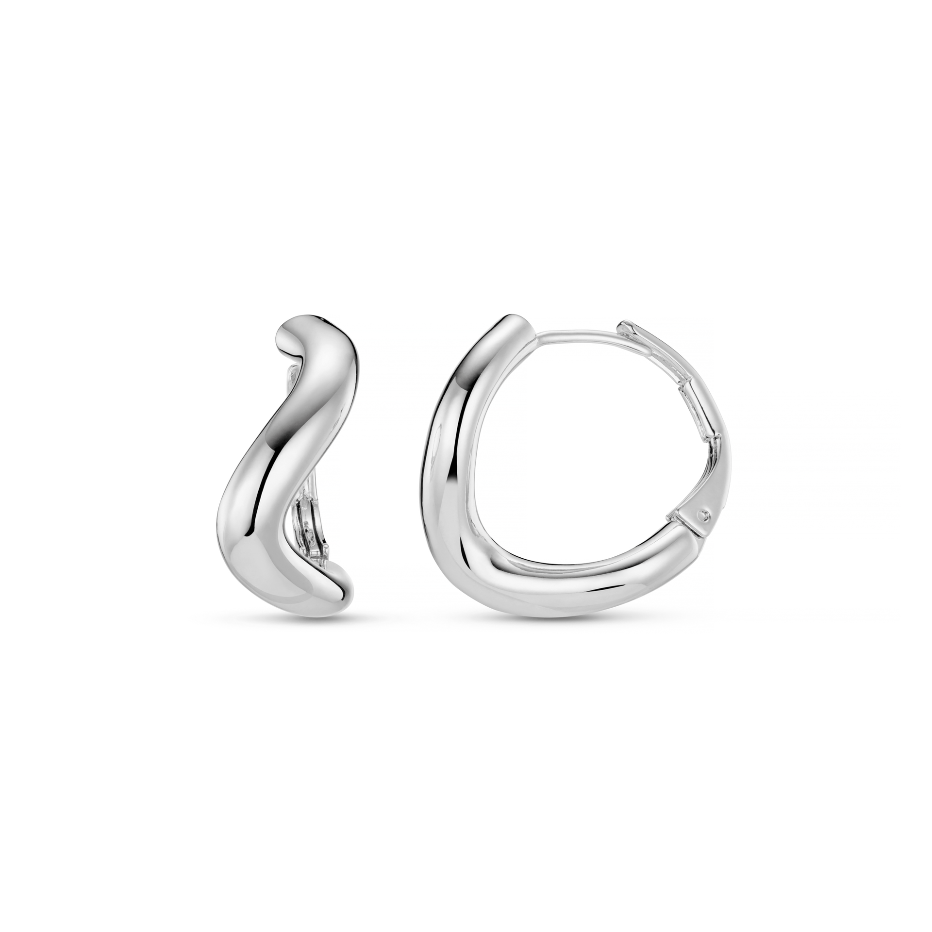 Round Wave Chunky Hoop Earrings - Silver