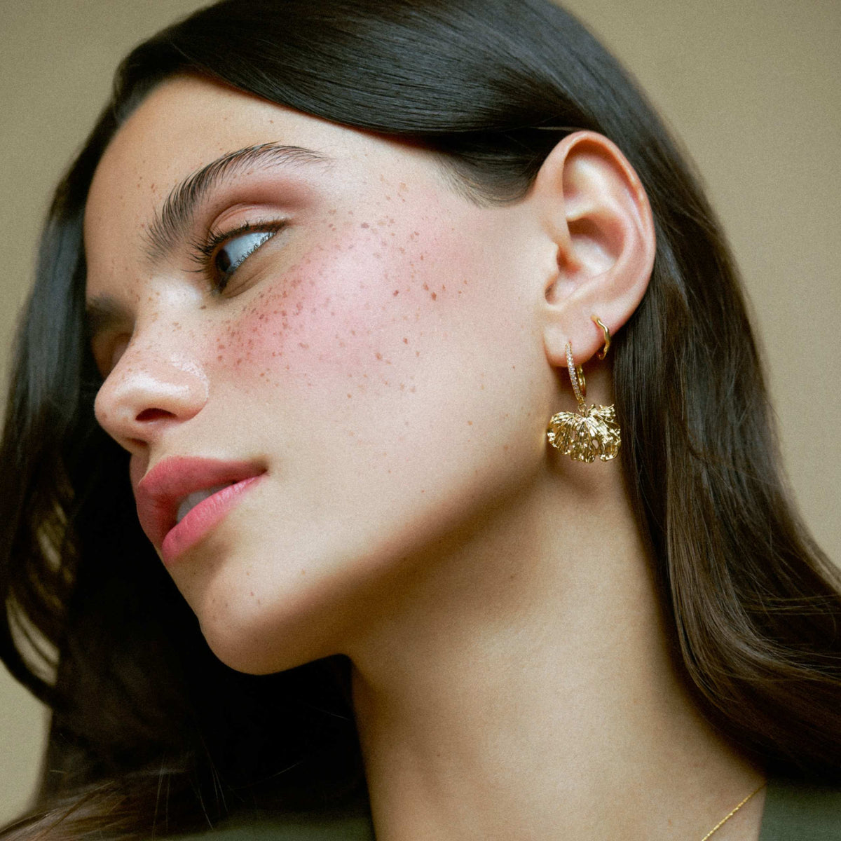 Molten Leaf Pavé Hoop Earrings