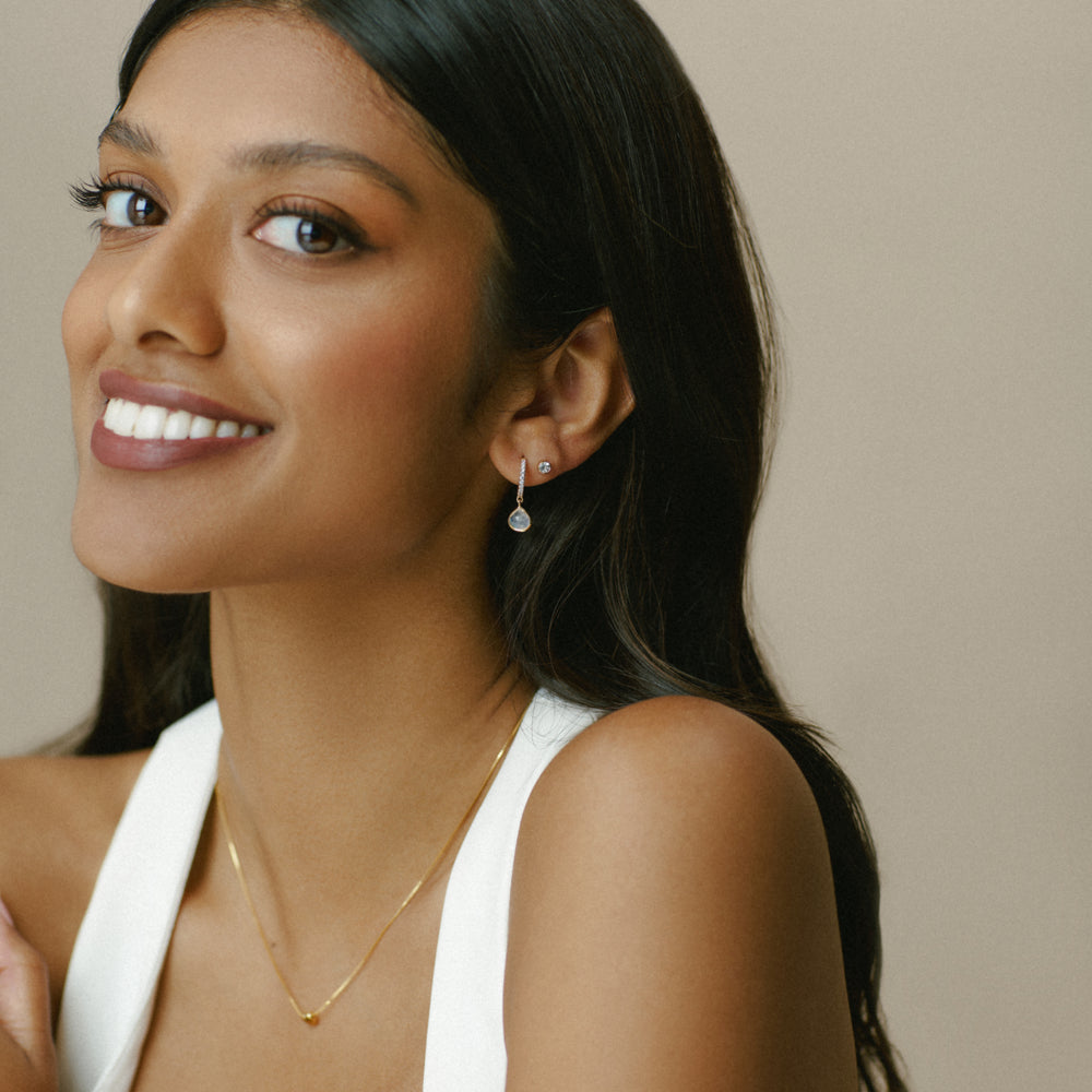 LUXE Pavé & Moonstone Huggie Hoop Earrings