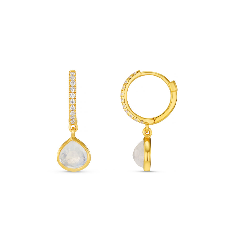 LUXE Pavé & Moonstone Huggie Hoop Earrings