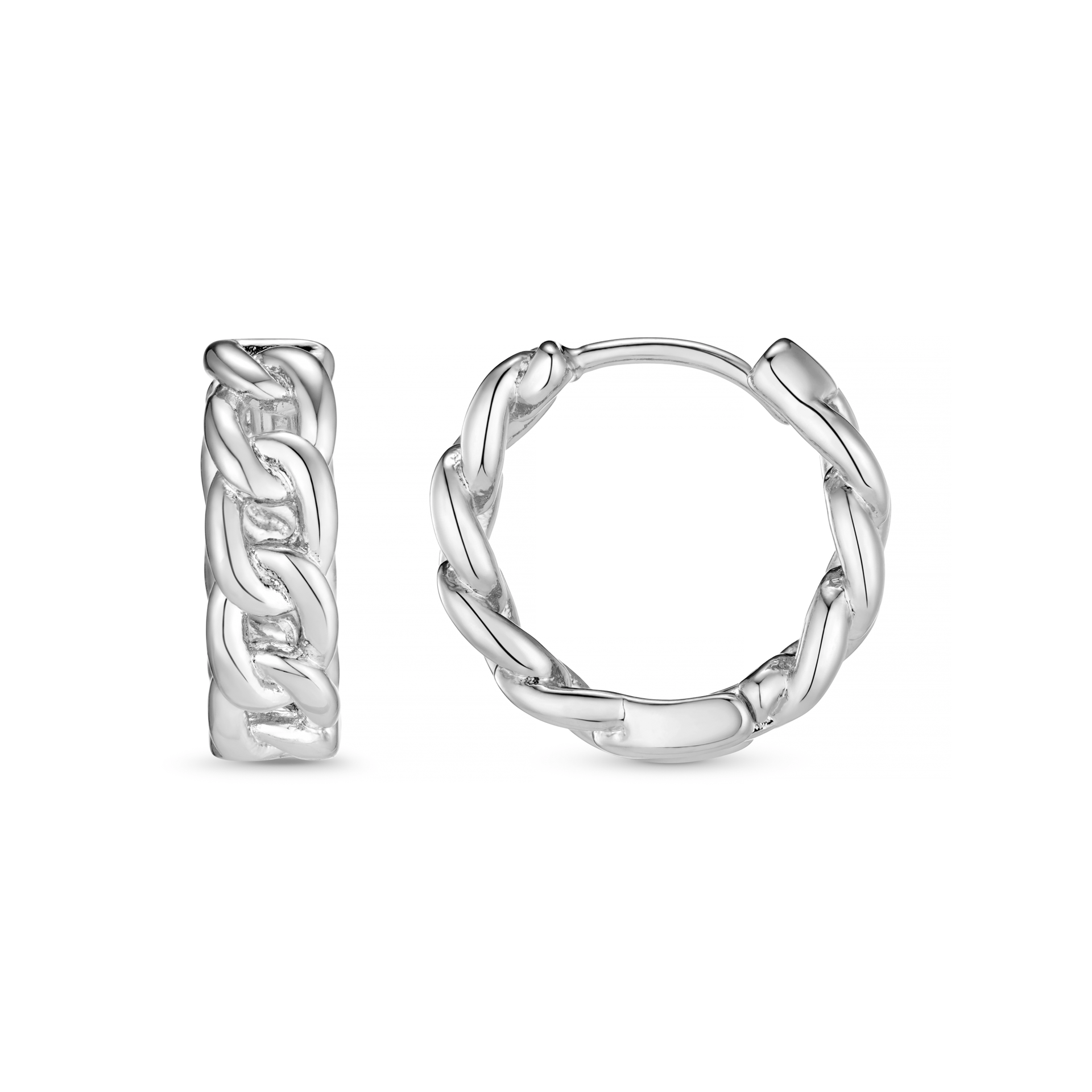 Chain Huggie Hoop Earrings - Silver