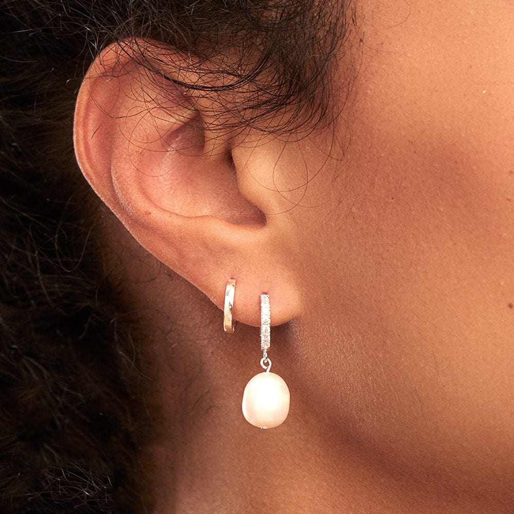 Clean Metal Huggie Hoop Earrings - Silver