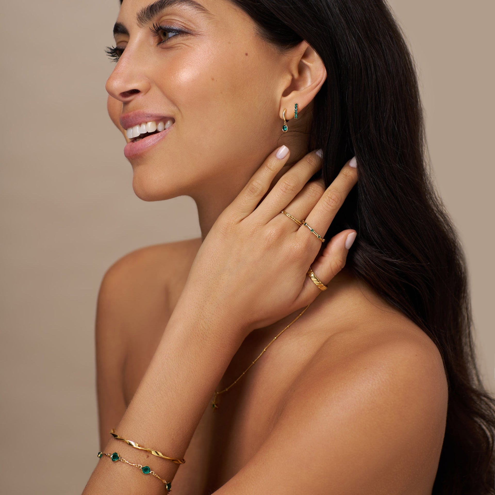 Emerald Huggie Hoop Earrings Made With Swarovski® Crystals - Gold