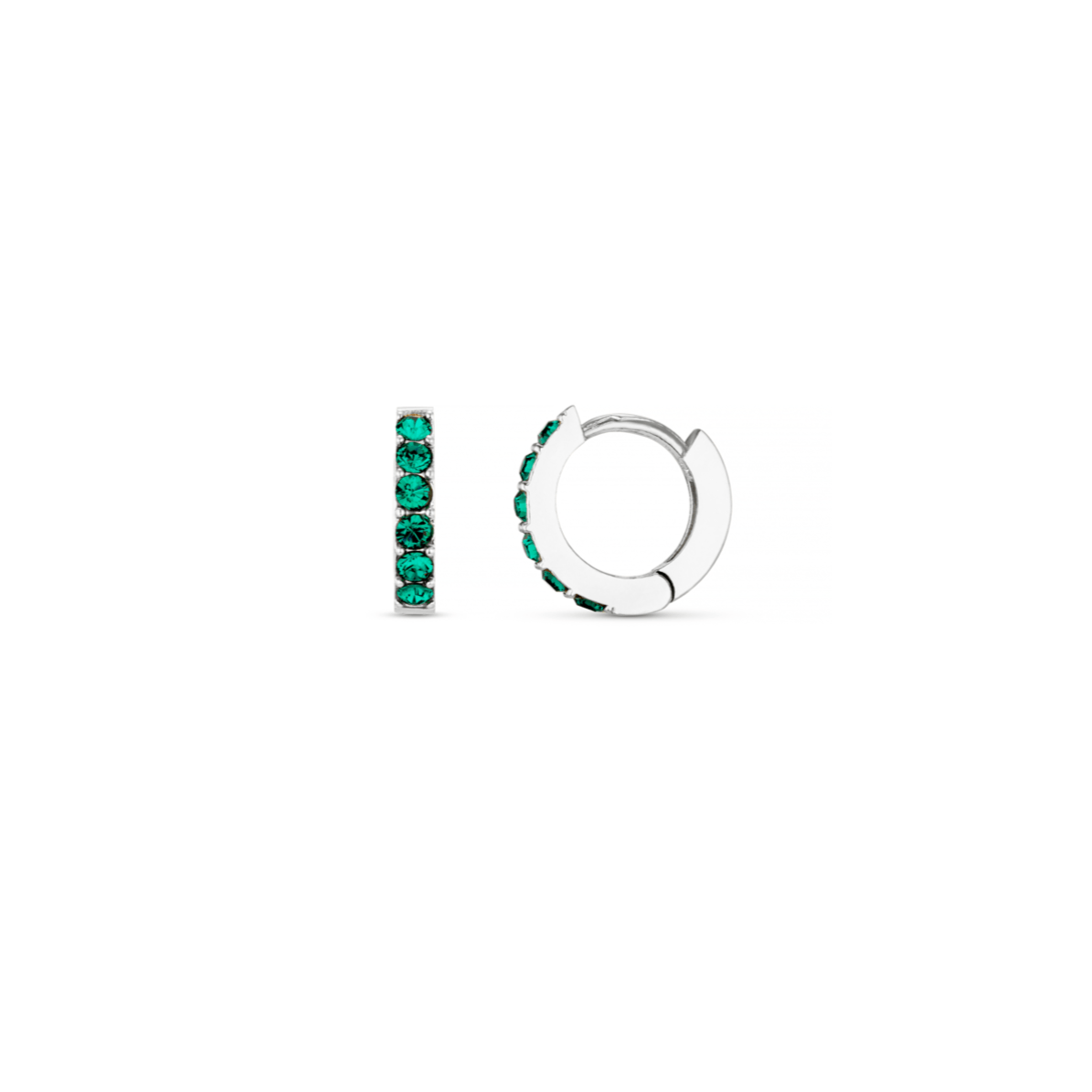 Emerald Huggie Hoop Earrings Made With Swarovski® Crystals - Silver