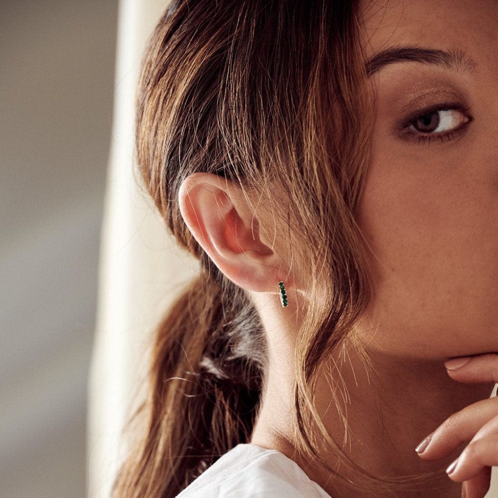 Emerald Huggie Hoop Earrings Made With Swarovski® Crystals - Silver