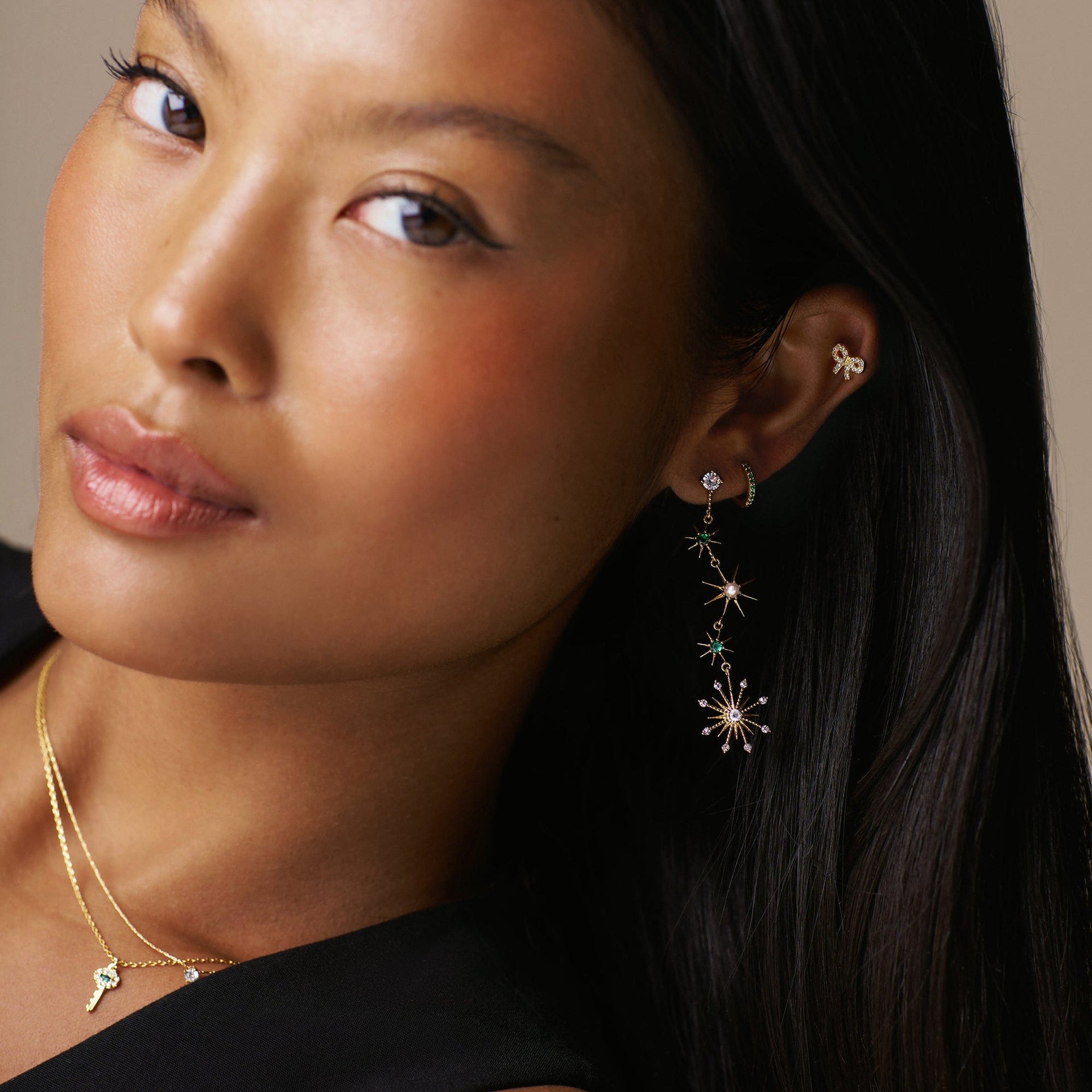 Emerald Mini Micro Pave Hoop Earrings