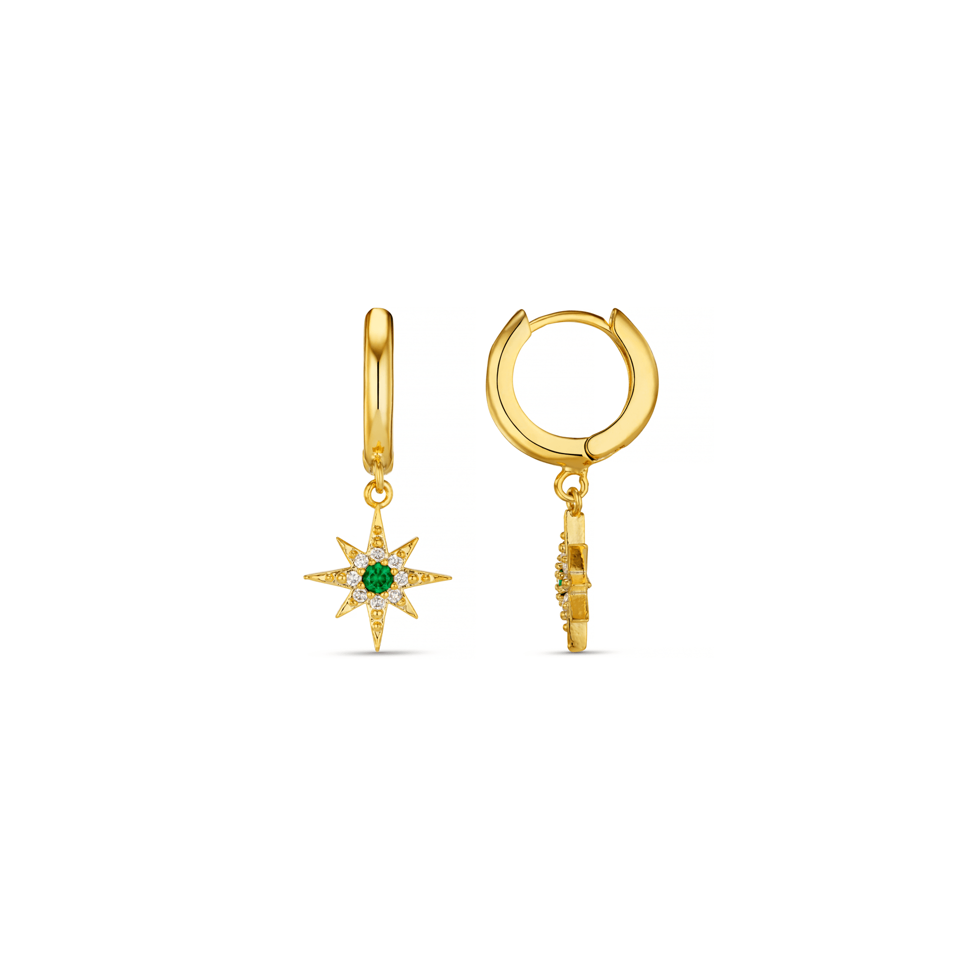 Emerald Starburst Pavé Huggie Hoop Earrings