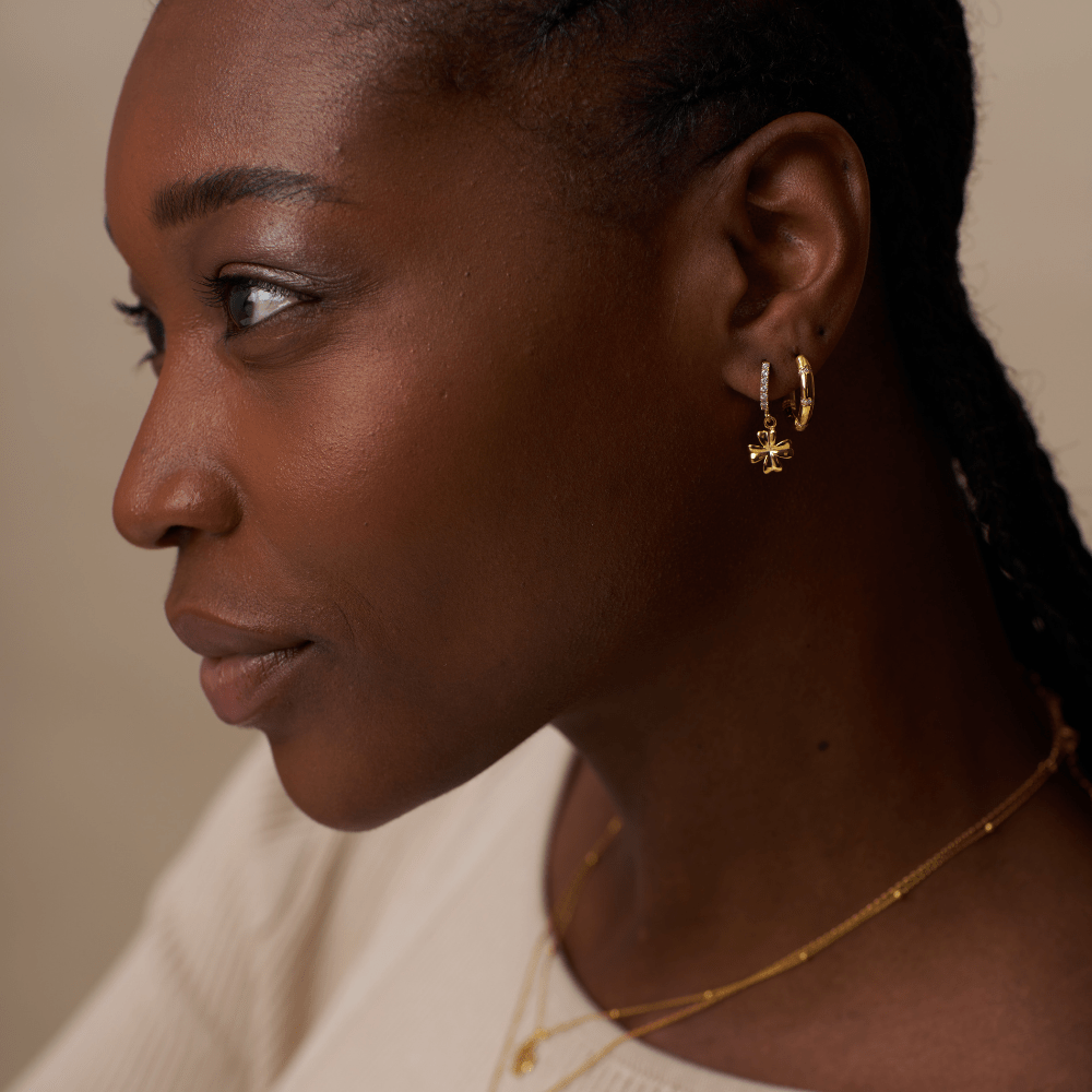 Lucky Clover Charm Pave Hoop Earrings