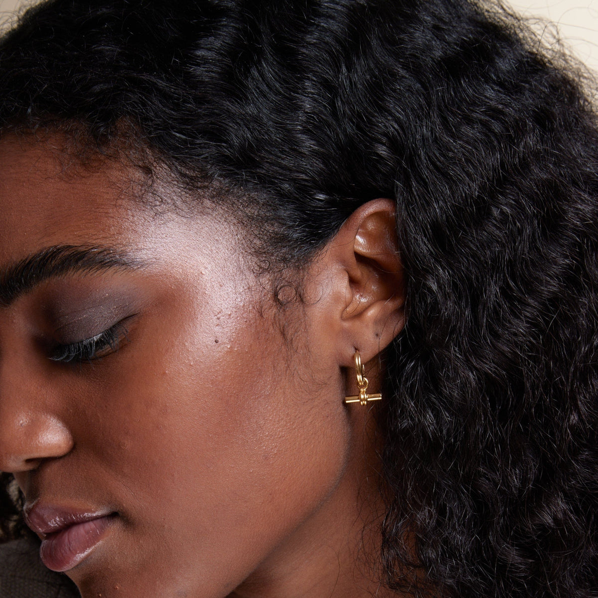 LUXE Linear T-Bar Drop Hoop Earrings - Gold