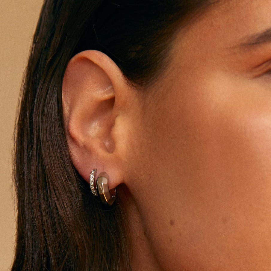 LUXE Pavé Huggie Hoop Earrings - Silver