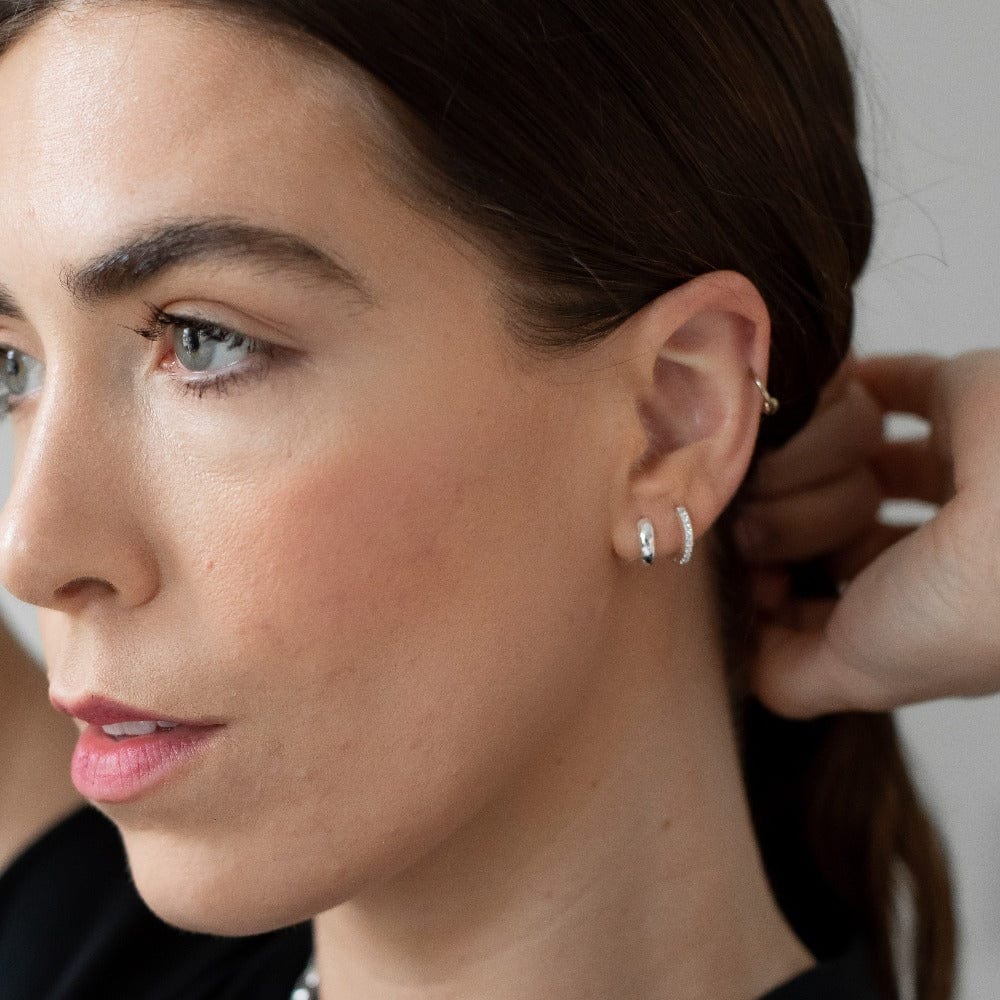 Mini Domed Clean Huggie Hoop Earrings - Silver