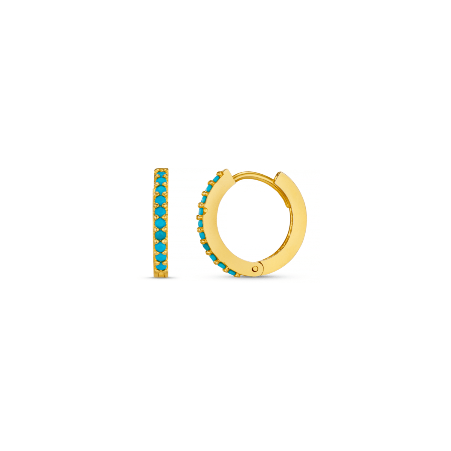 Mini Turquoise Pavé Huggie Hoop Earrings - Gold