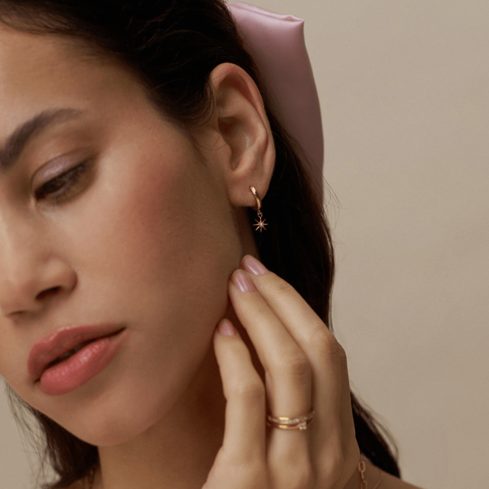 October Birthstone Opal Huggie Hoop Earrings