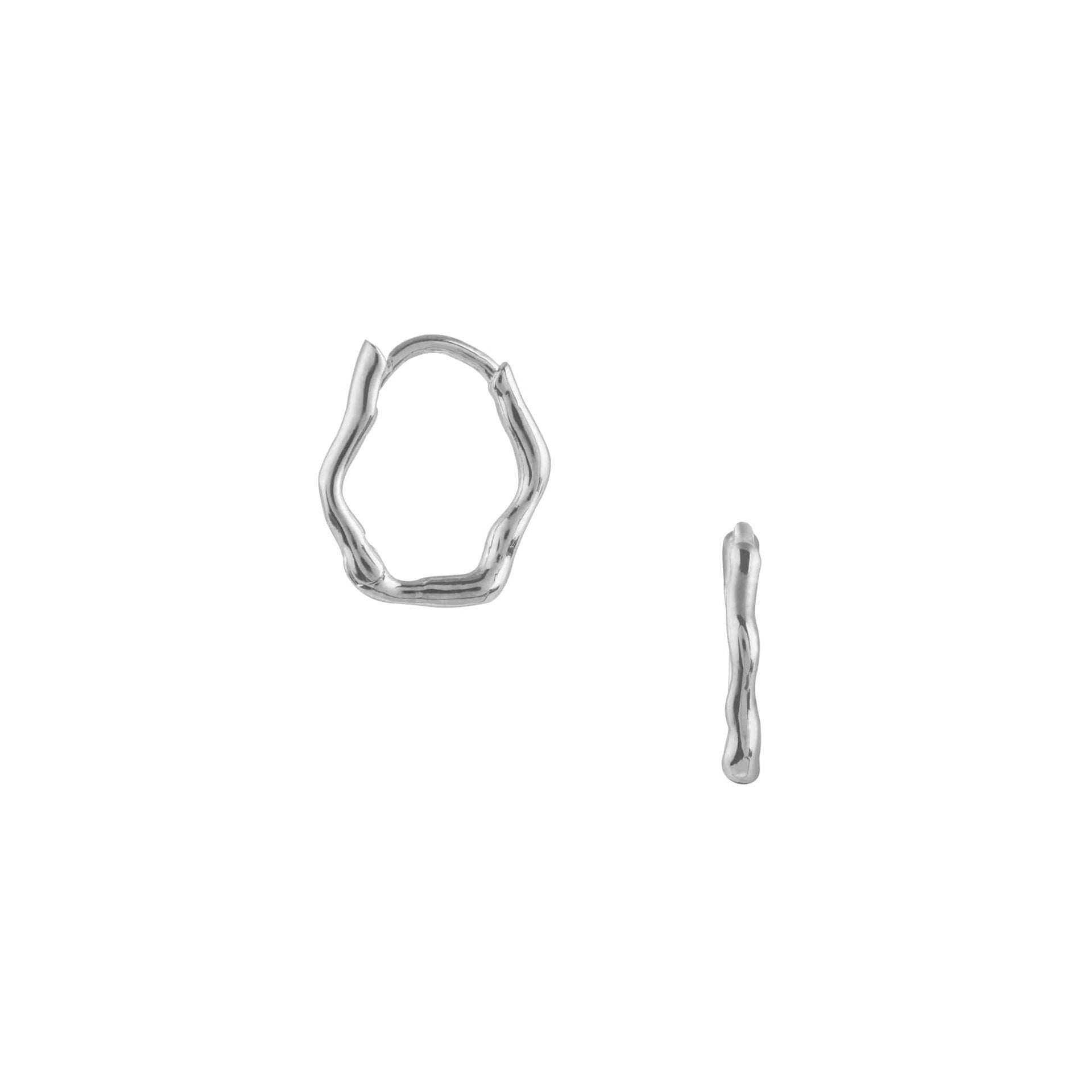 Organic Wave Huggie Hoop Earrings - Silver