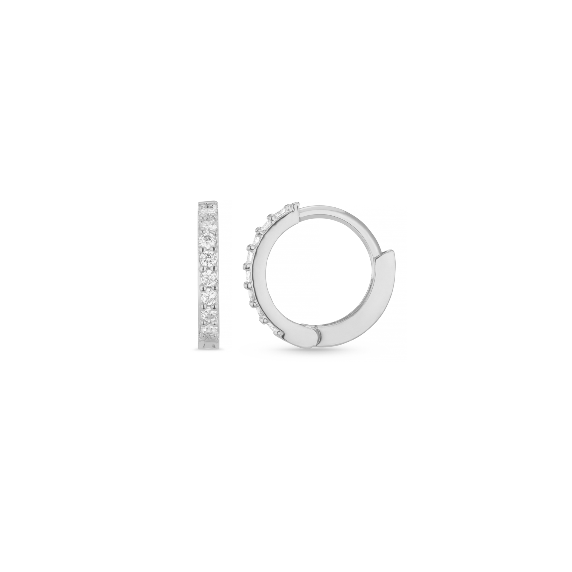 Pavé Huggie Hoop Earrings - Silver