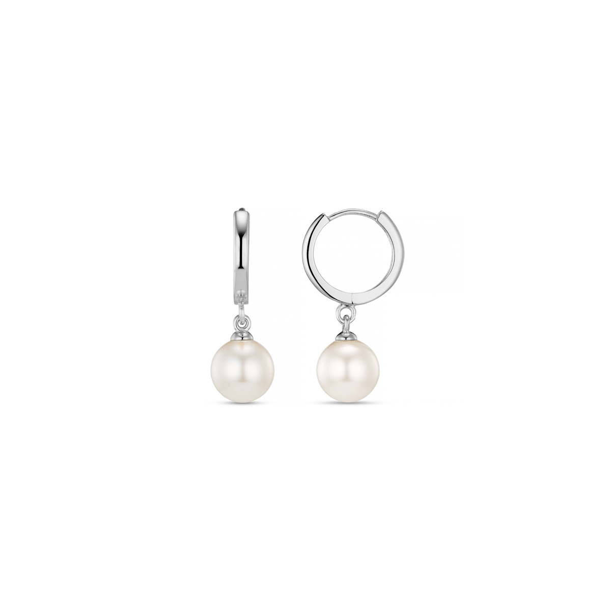 Pearl Drop Huggie Hoop Earrings - Silver