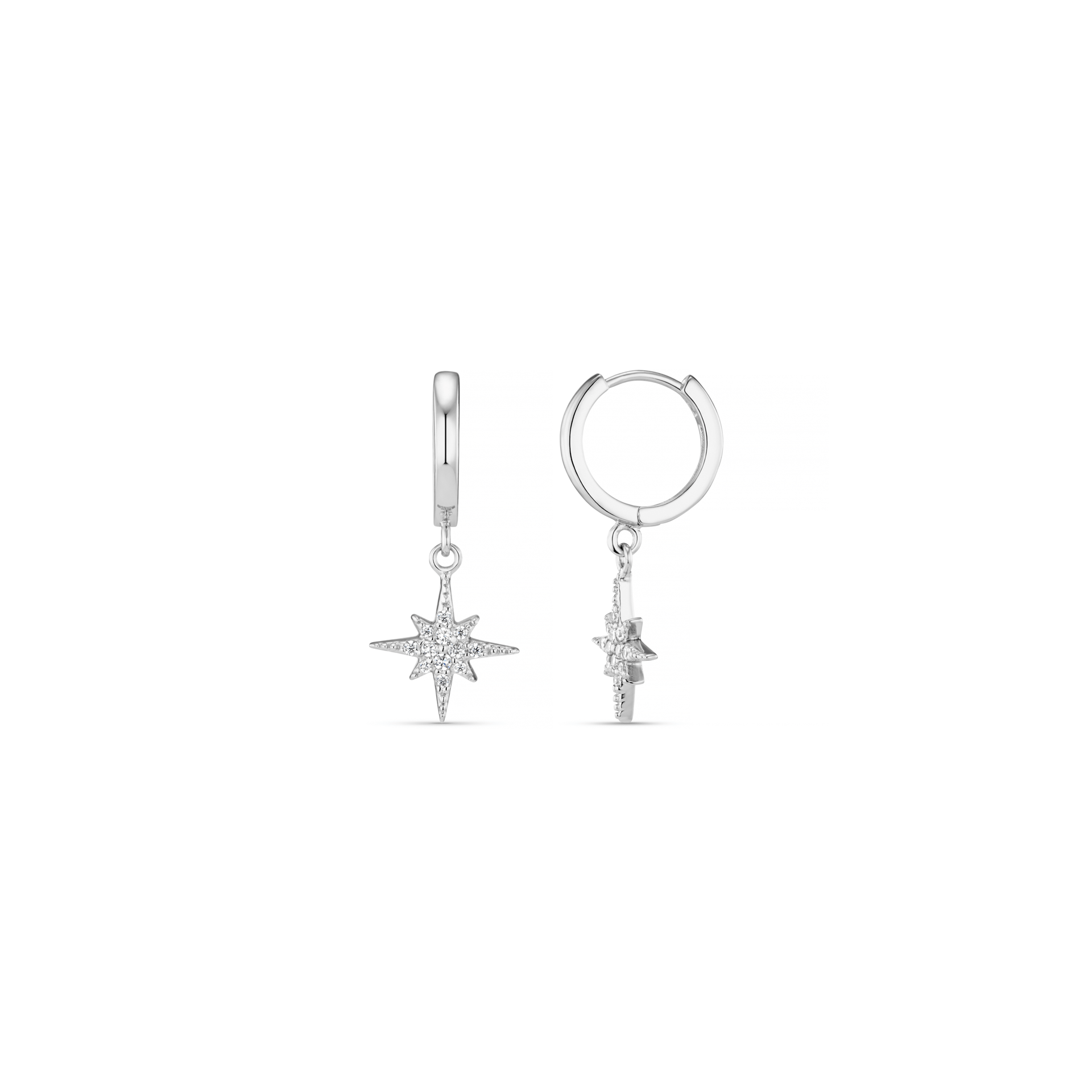 Starburst Huggie Hoop Earrings - Silver