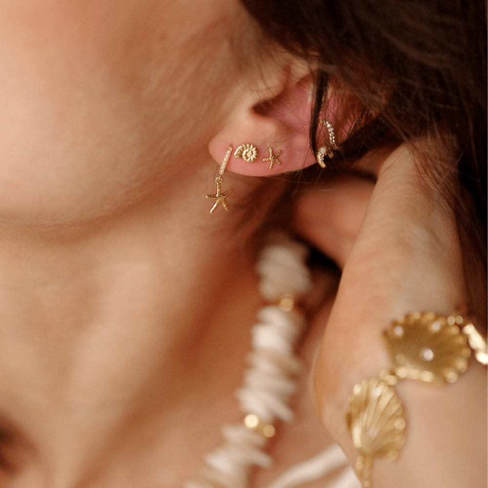 Starfish & Pearl Micro Hoop Earrings