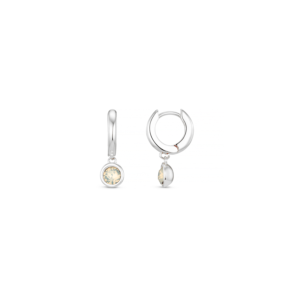 White Opal Drop Huggie Hoop Earrings Made With Swarovski® Crystals - Silver