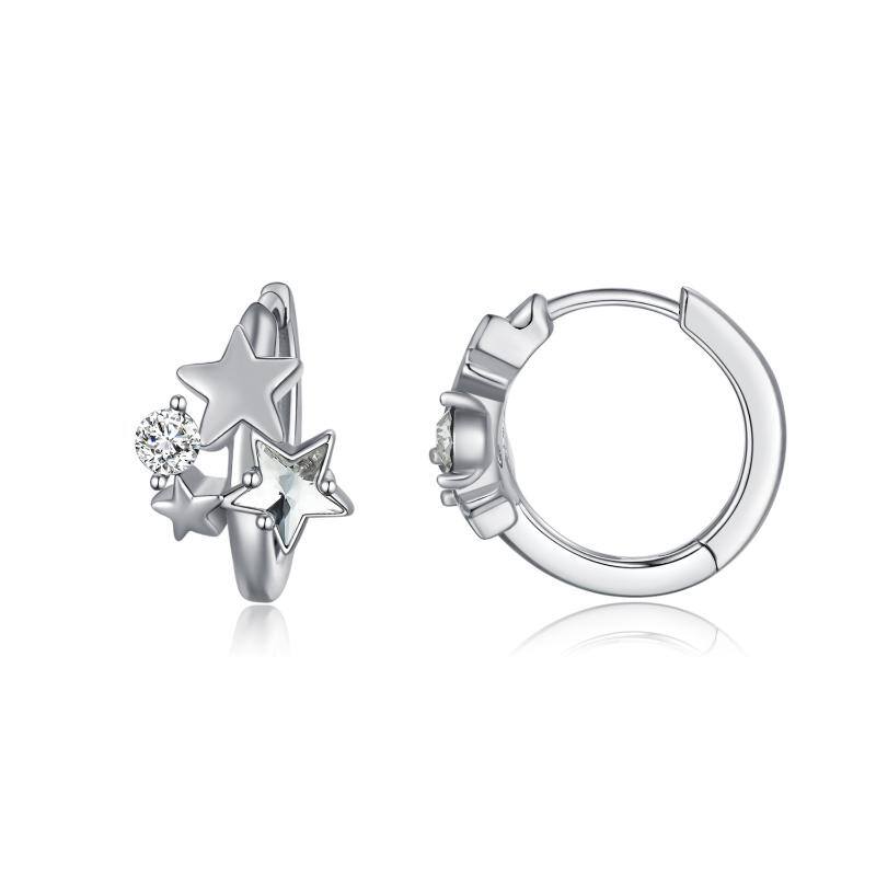 Sterling Silver Crystal Star Hoop Earrings