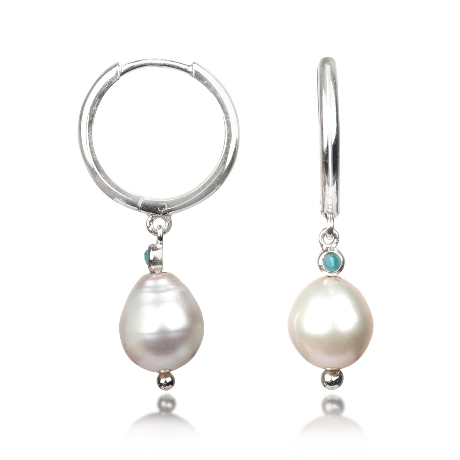 Huggie With Pearl And Turquoise In Sterling Silver
