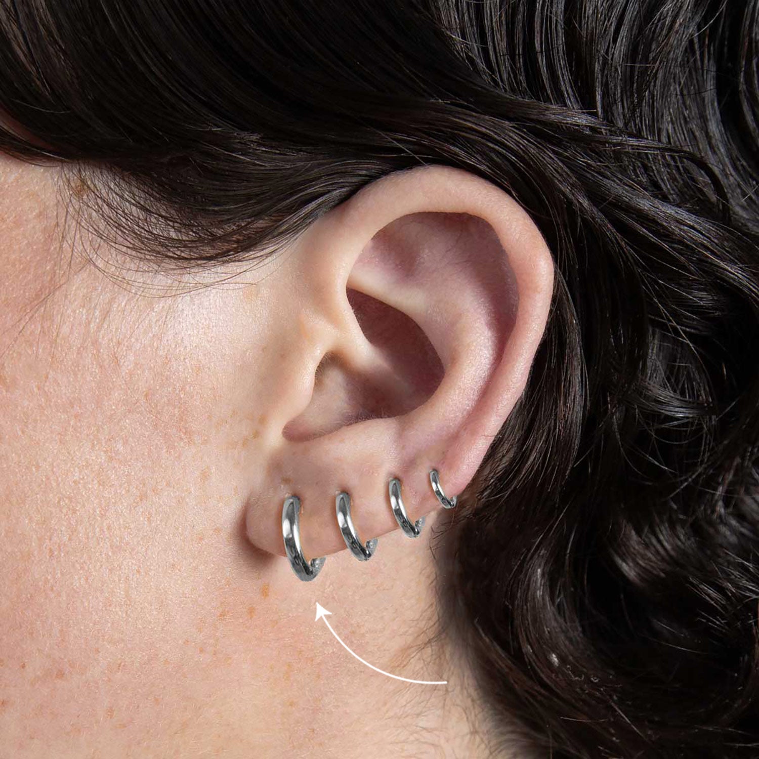 Eight Mm Silver Huggie Hoop Earring