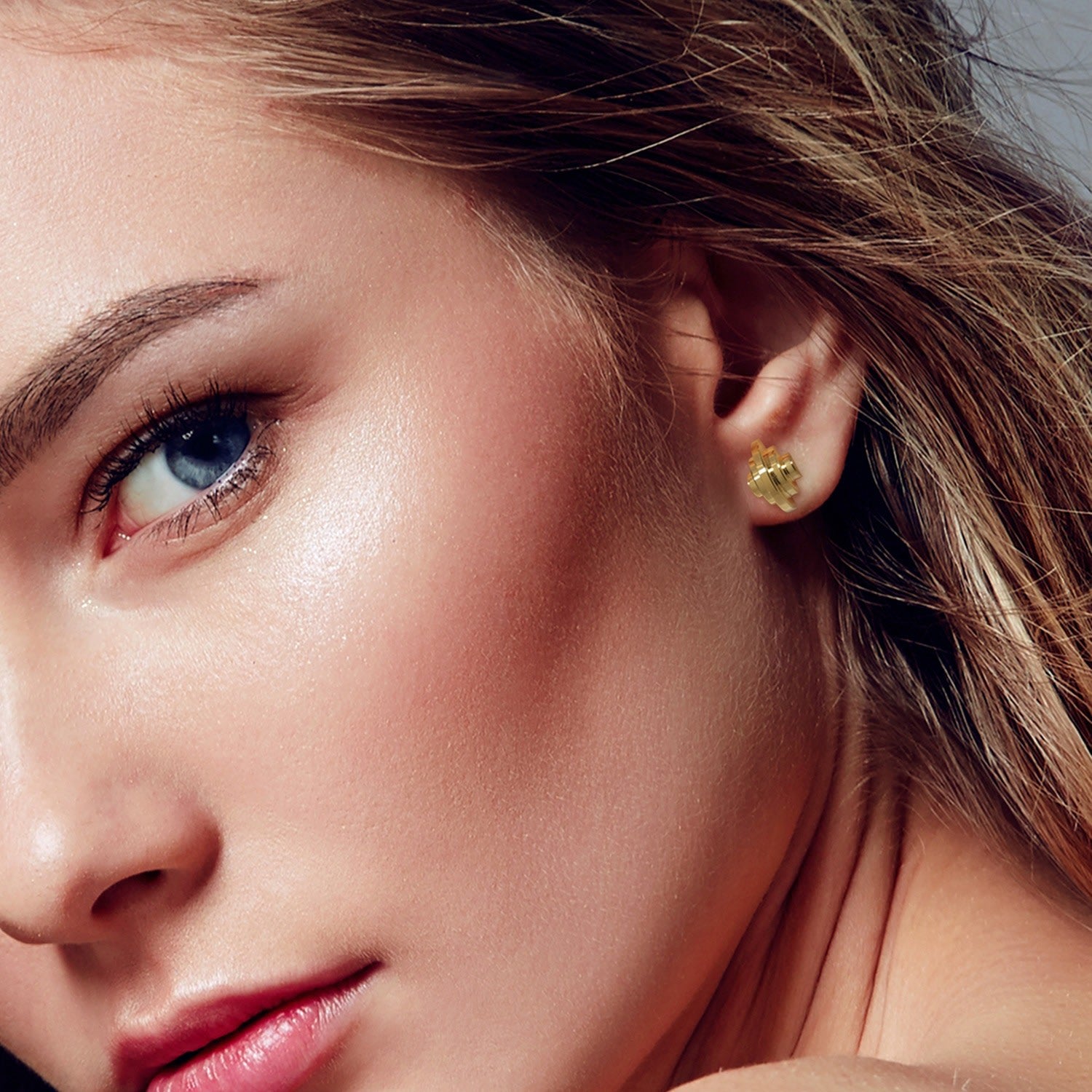 Multi Semicircle Geometric Stud Earrings - Rose Gold