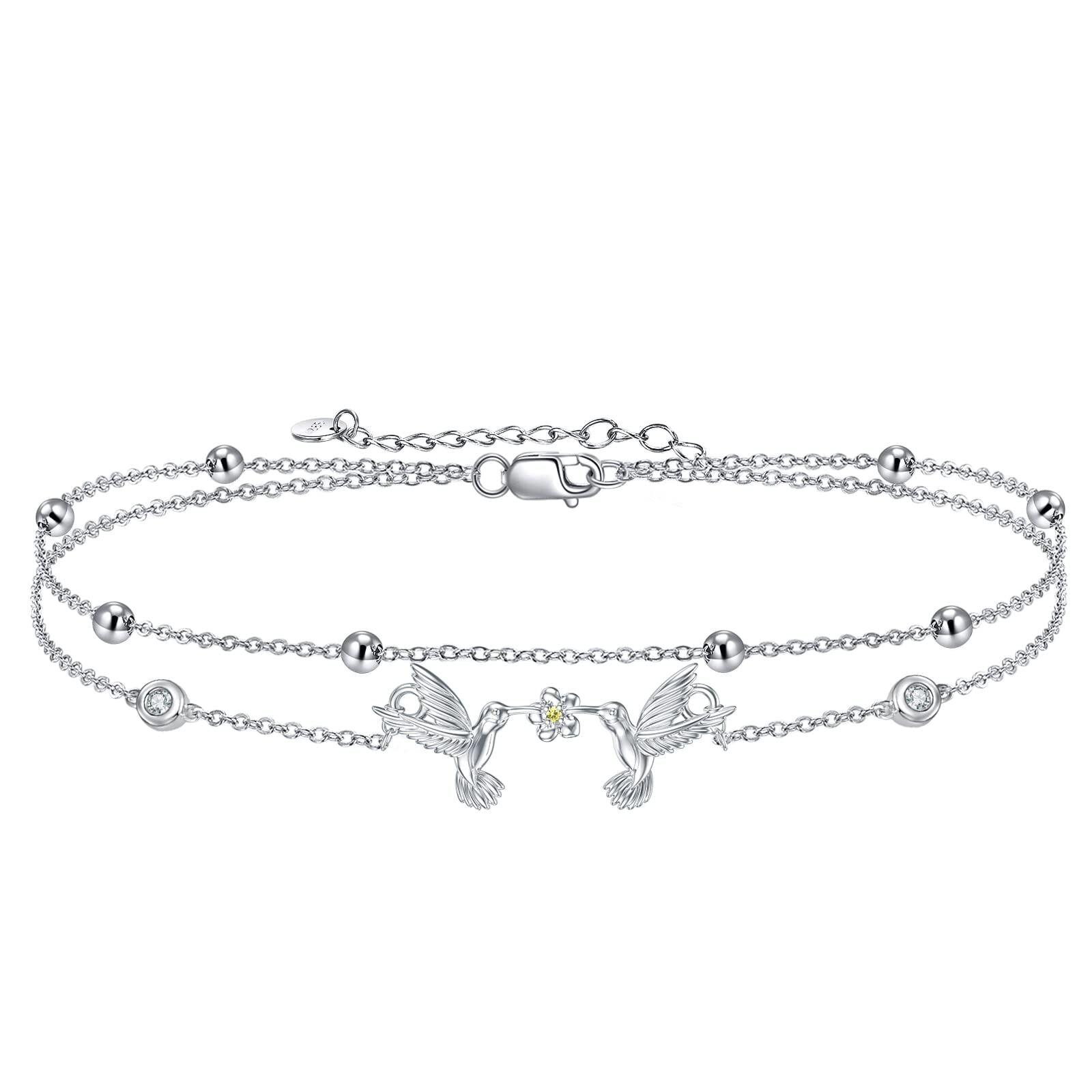 Sterling Silver Cubic Zirconia Bird Layerered Bracelet