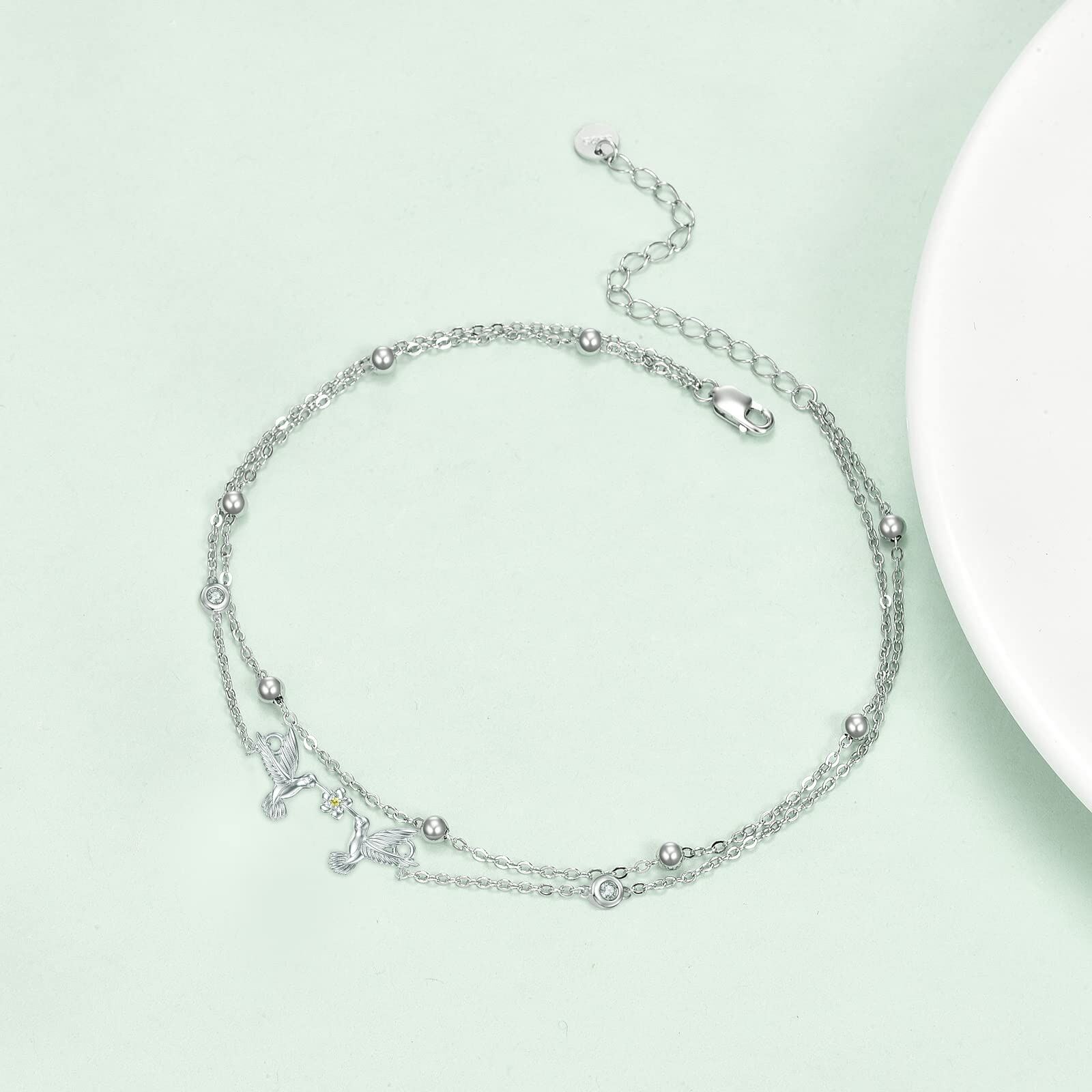 Sterling Silver Cubic Zirconia Bird Layerered Bracelet