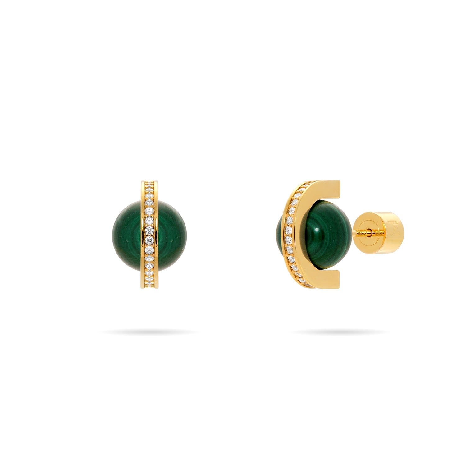 Malachite And Arc Stud Earrings - Gold
