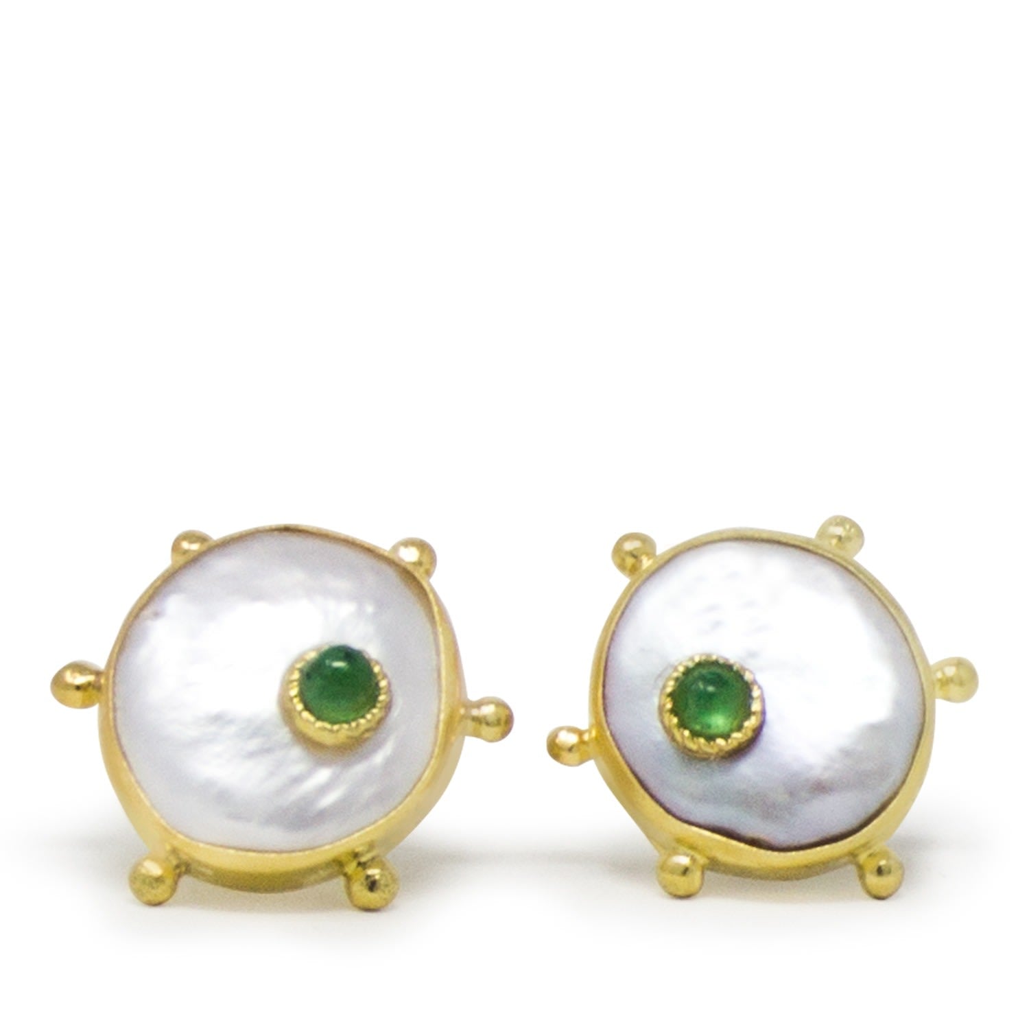Rebel Rebel Pearl Stud Earrings With Emeralds