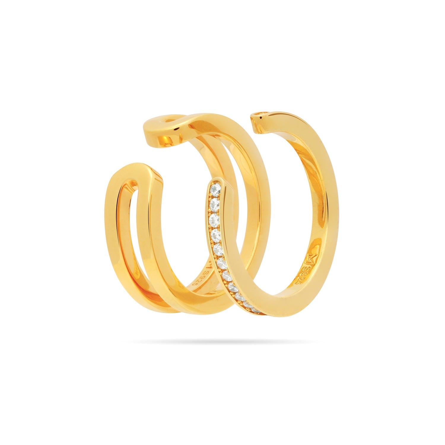 Modular Thin Band Ring Set With Pave Cz - Gold