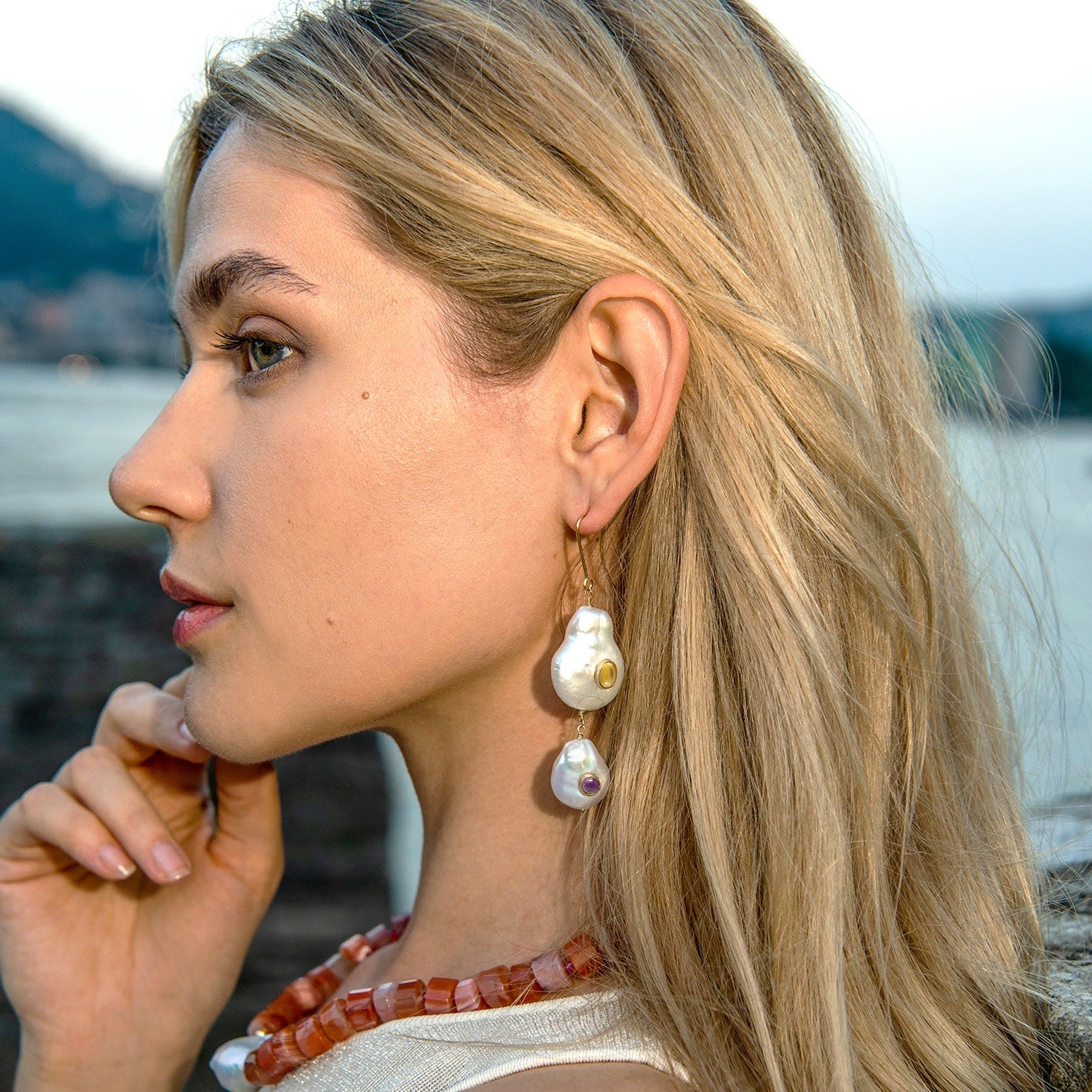 Aphrodite Gold Vermeil Pearl, Citrine & Amethyst Earrings