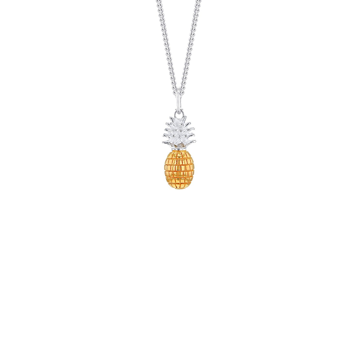 2 Tone Mini Pineapple Charm Sterling Silver & 18Kt Gold-Plate On Silver Hoop