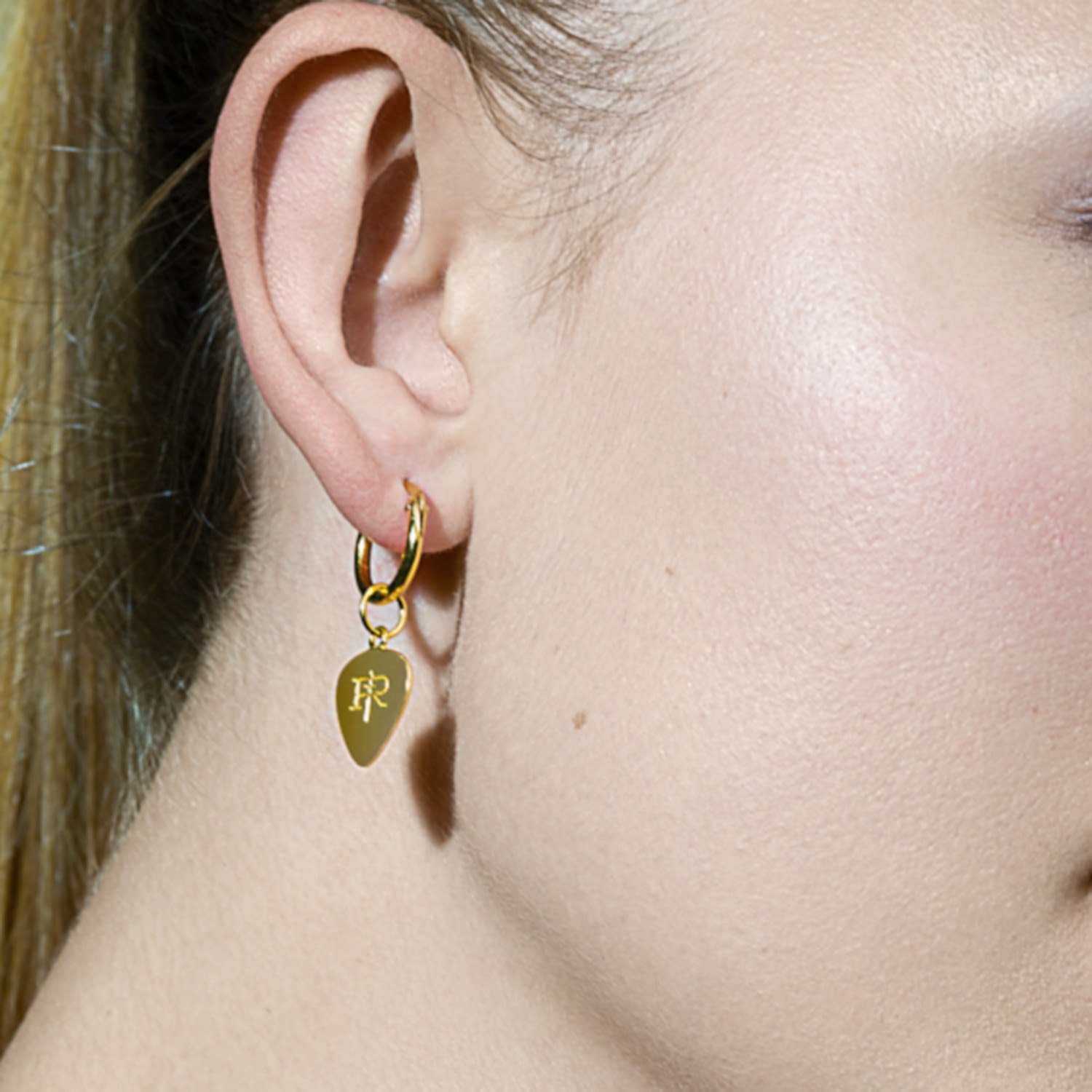 18 Kt Gold Plated Plectrum Earring On Gold Hoop