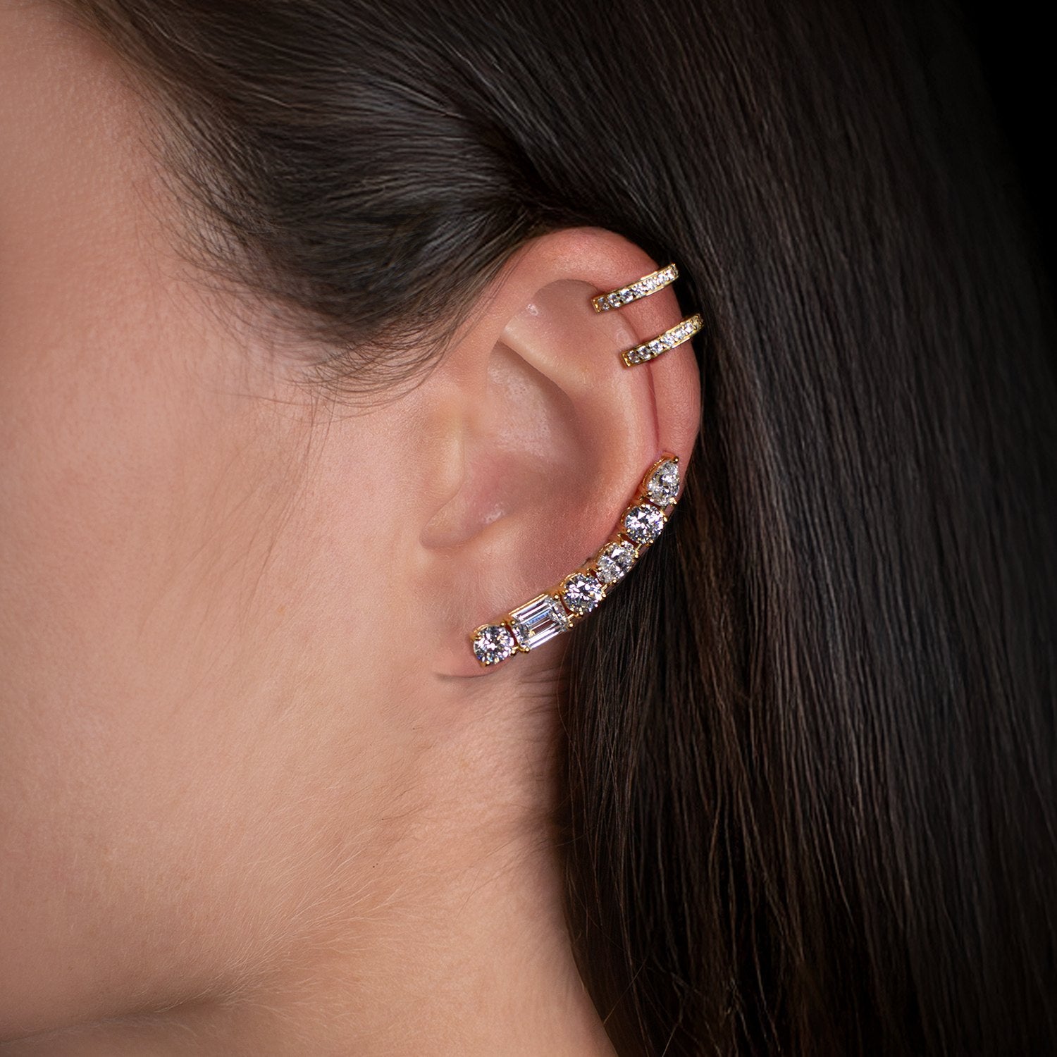 Hybrid Climber With Man Made Cz Diamond Stimulant In Sterling Silver & Premium Black Rhodium