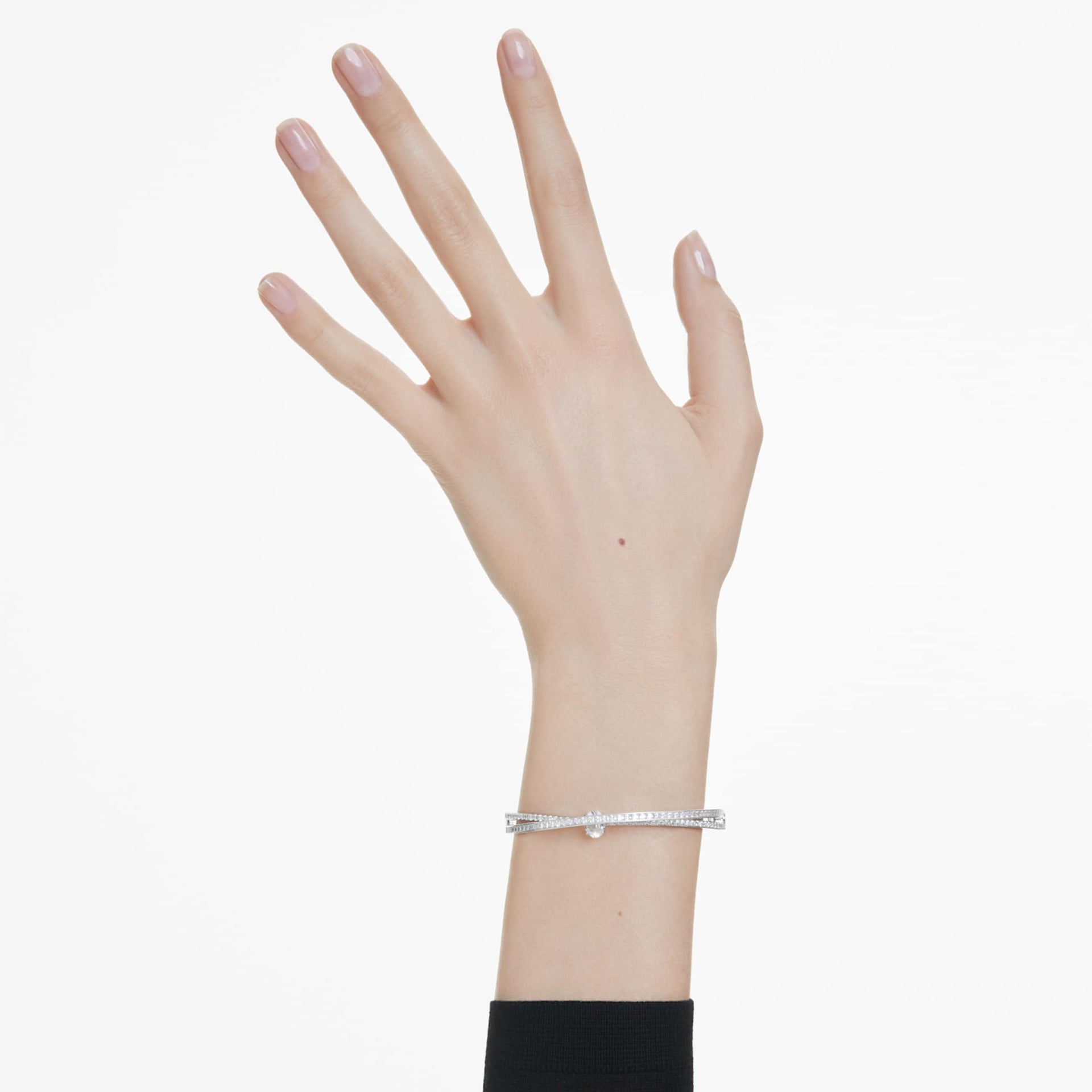 HYPERBOLA BANGLE MIXED CUTS WHITE RHODIUM PLATED